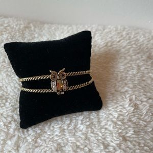 Gold And Black Owl Bangle Bracelet